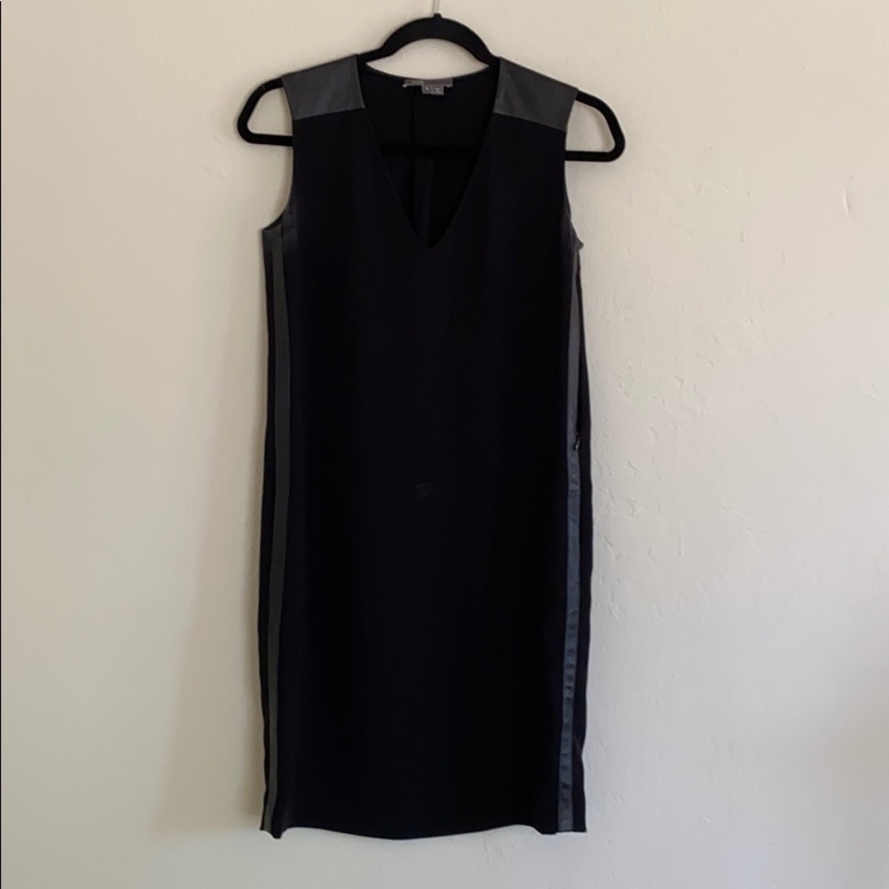 Vince Sleeveless Leather-accent Sheath Dress